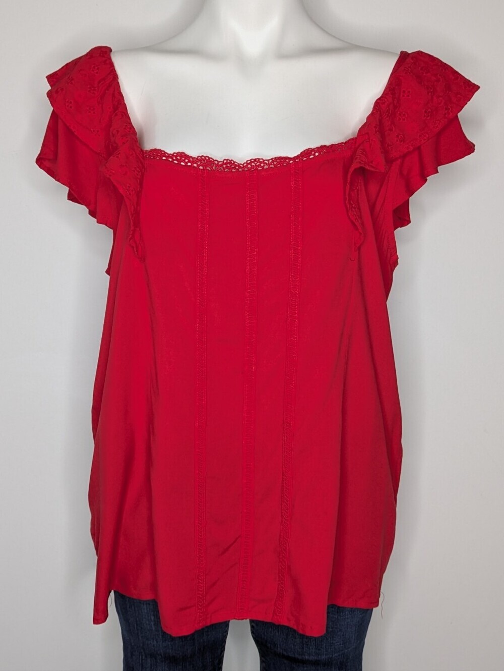 NWT Maurices Red Ruffle Square Neck Blouse XL